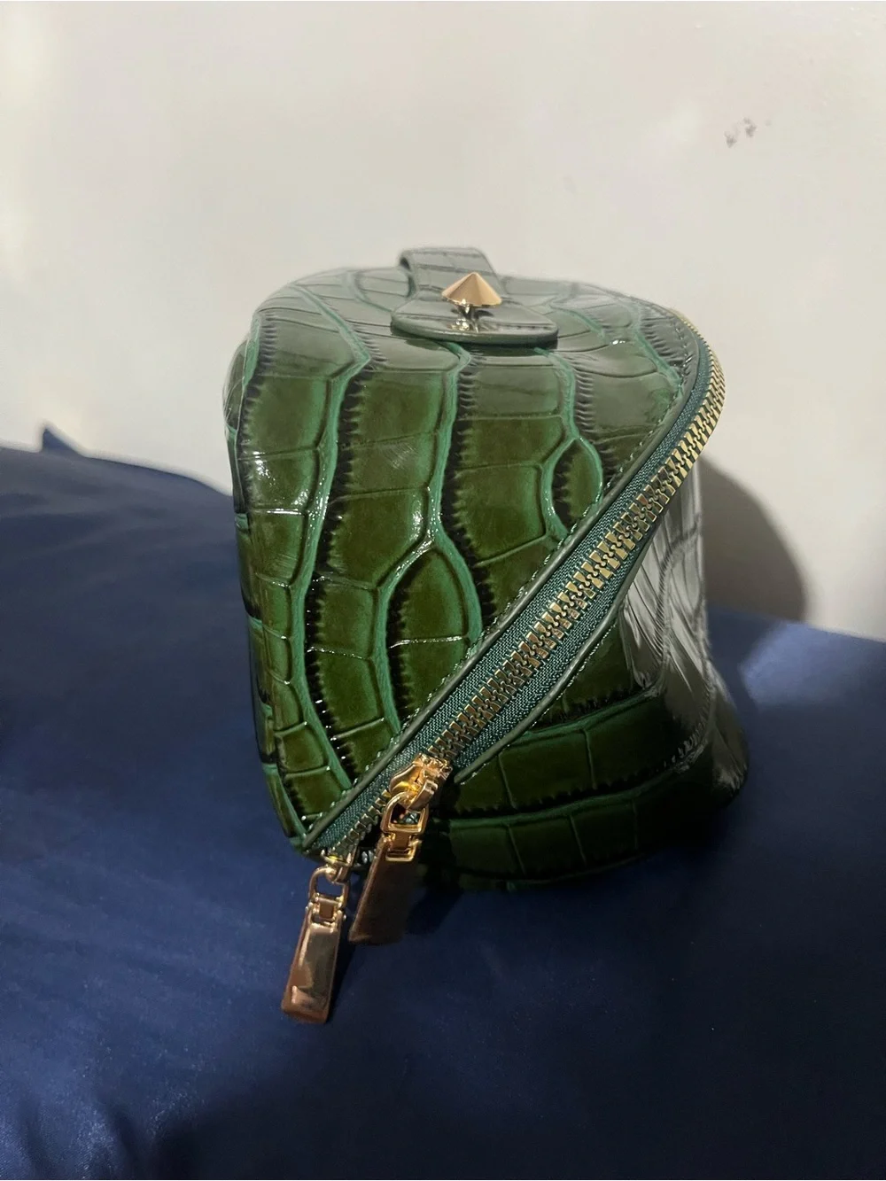 Green Croc-Embossed Cosmetic Case